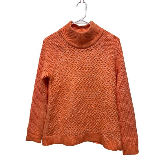 Talbots Textured Stitch Sweater cable knit turtleneck orange wool blend LP NWT - Picture 1 of 6